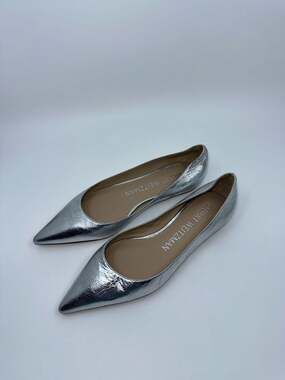 Stuart Weitzman Emilia Silver Metallic Pointed-Toe Leather Ballet Flats
